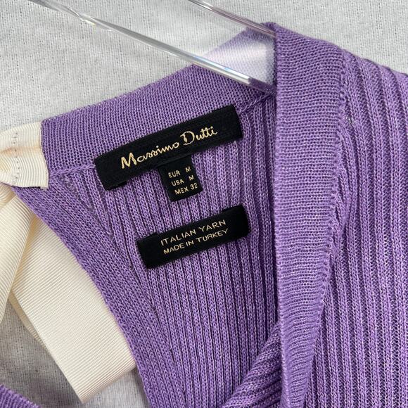 MASSIMO DUTTI Sweater Womens Medium Purple Ribbed Keyhole Tie Back Italian Yarn - Picture 7 of 13